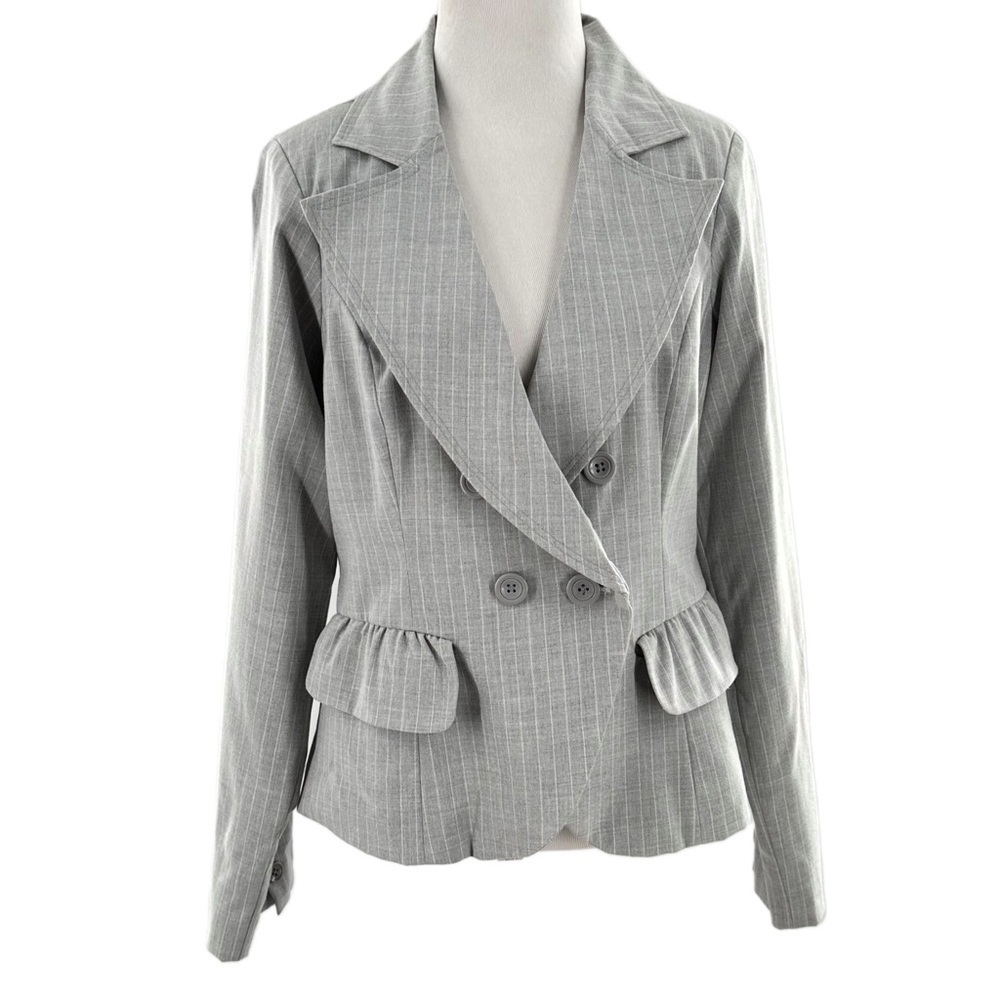 Robert Louis blazer S gray pinstripe double breasted career with pockets 90s - Picture 11 of 11